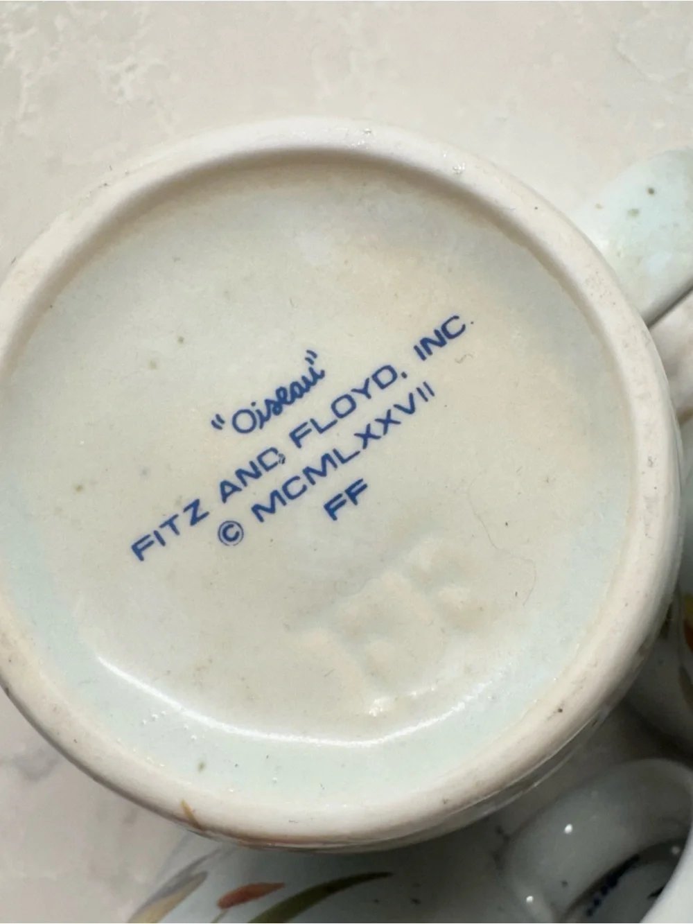 Fitz and Floyd Hand-Painted Bird Mugs in Blue, Yellow & Green